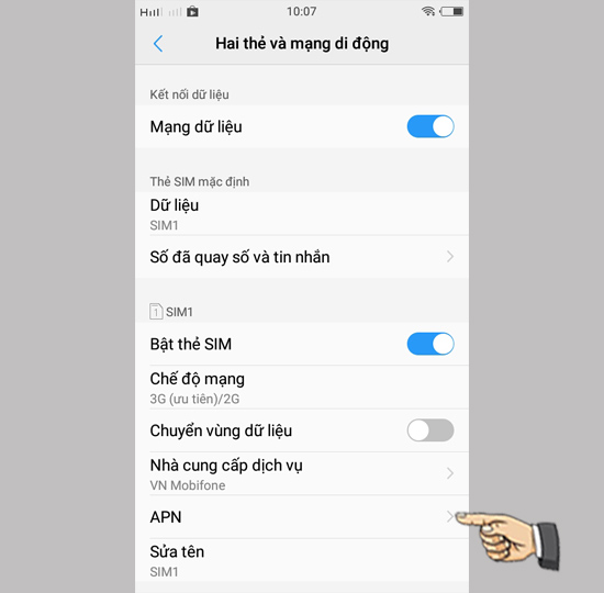 Bước 3: Chọn APN mới